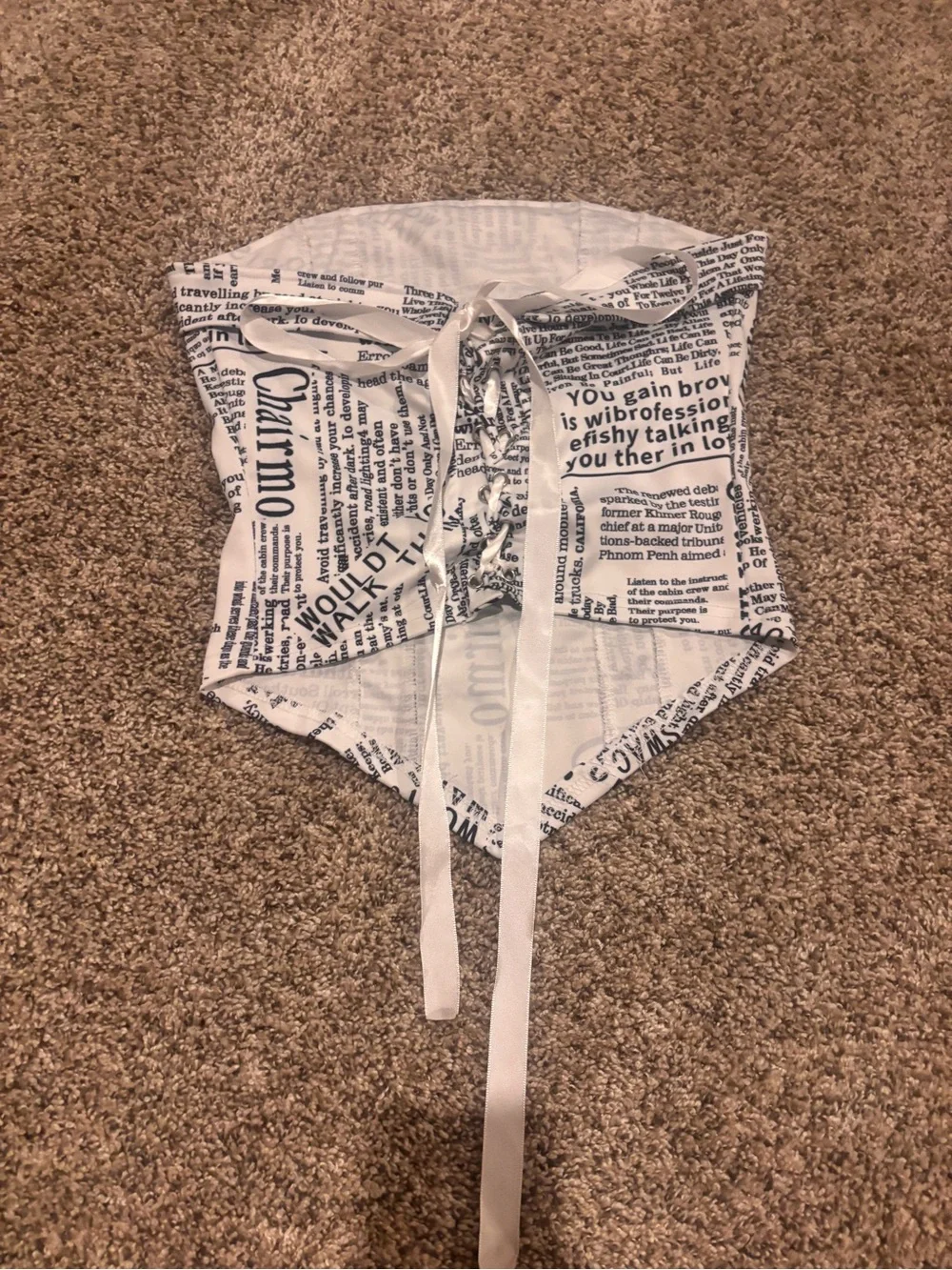 Newspaper Print corset top- Black & White